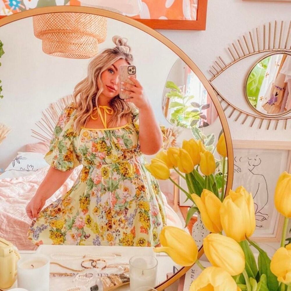 Floral Yellow Mini Dress Size Large
